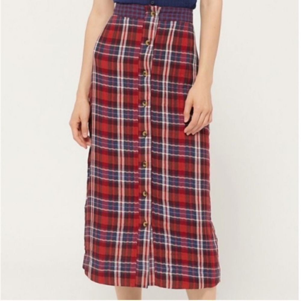 Urban Outfitters Plaid Midi Button Front Lightweight Pencil Skirt Small